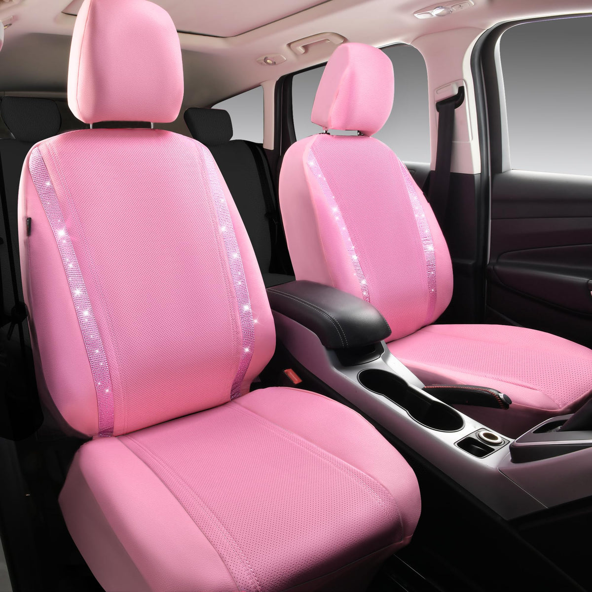 CAR PASS rear seat cover full-width pink showing sparkle and coverage
