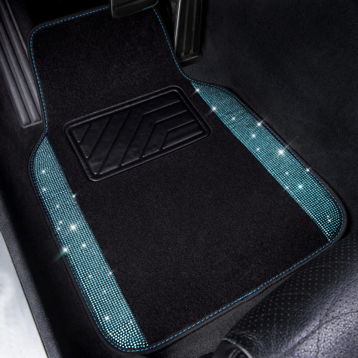 CAR PASS close-up of rhinestones showing secure attachment and visual sparkle