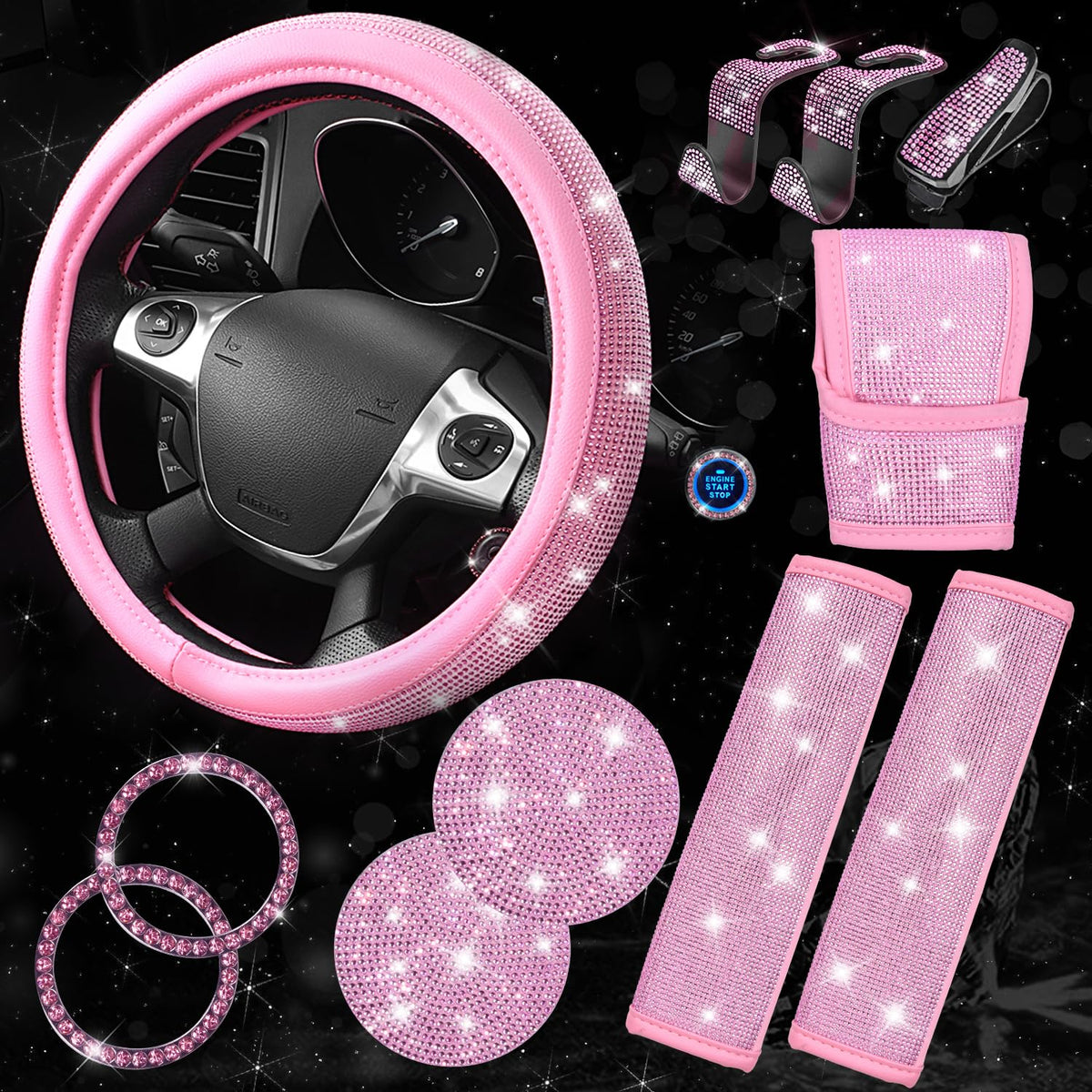 CAR PASS rhinestone steering wheel cover showing sparkle and upgraded look