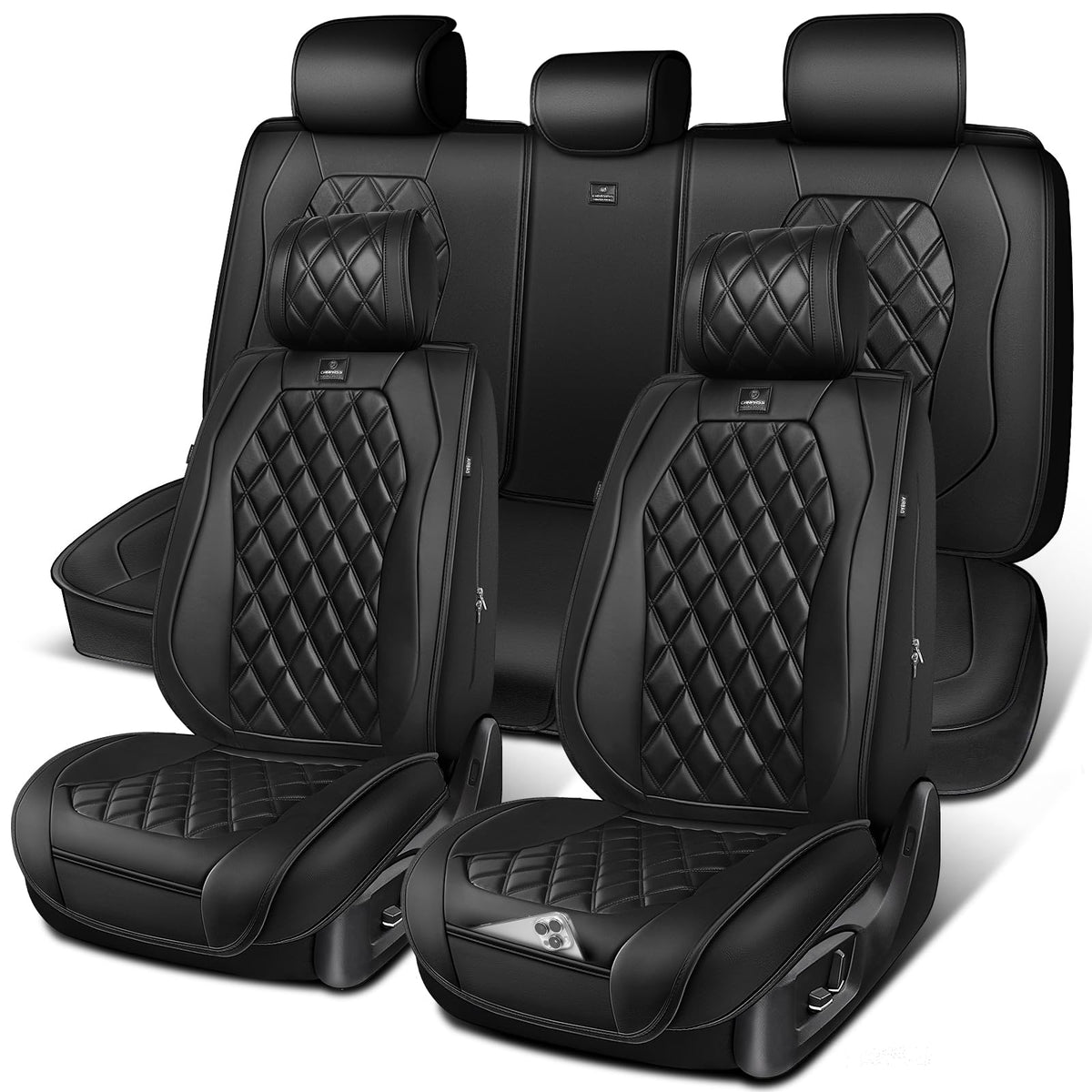 CAR PASS seat cover in a sedan interior showing universal fit and scale
