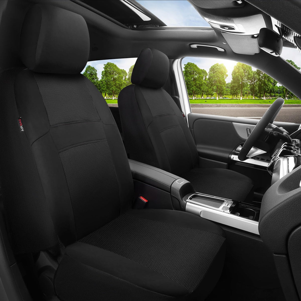 CAR PASS cover on seat showing scale and how it fits typical car bucket seat