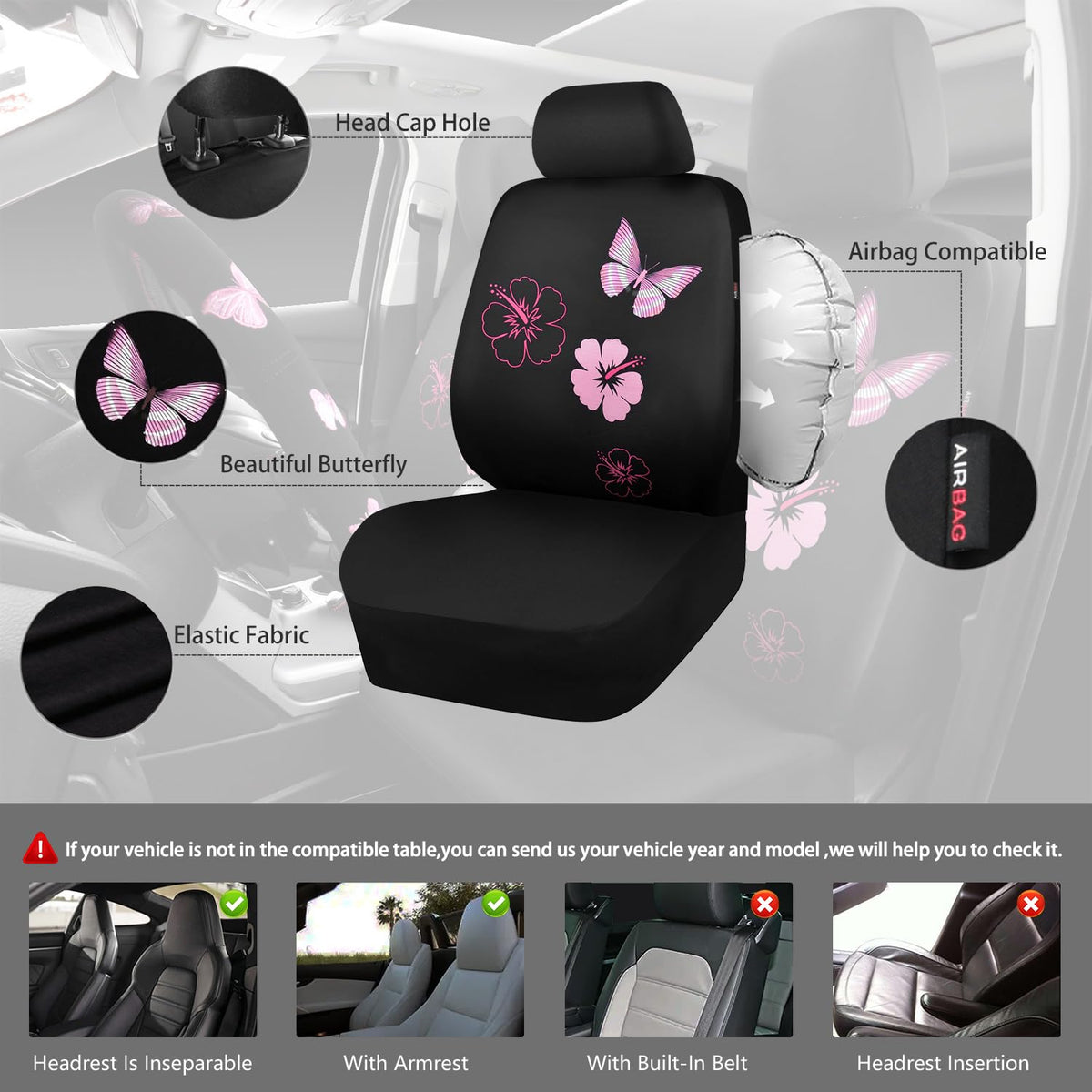 CAR PASS rear seat covers fitted around removable headrests for full back protection