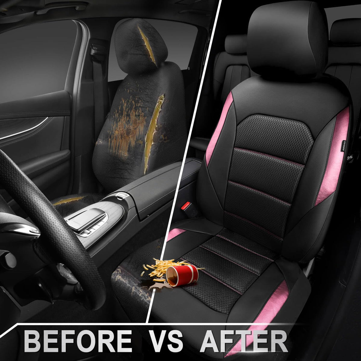 CAR PASS seat cover installed in car for upgraded interior look