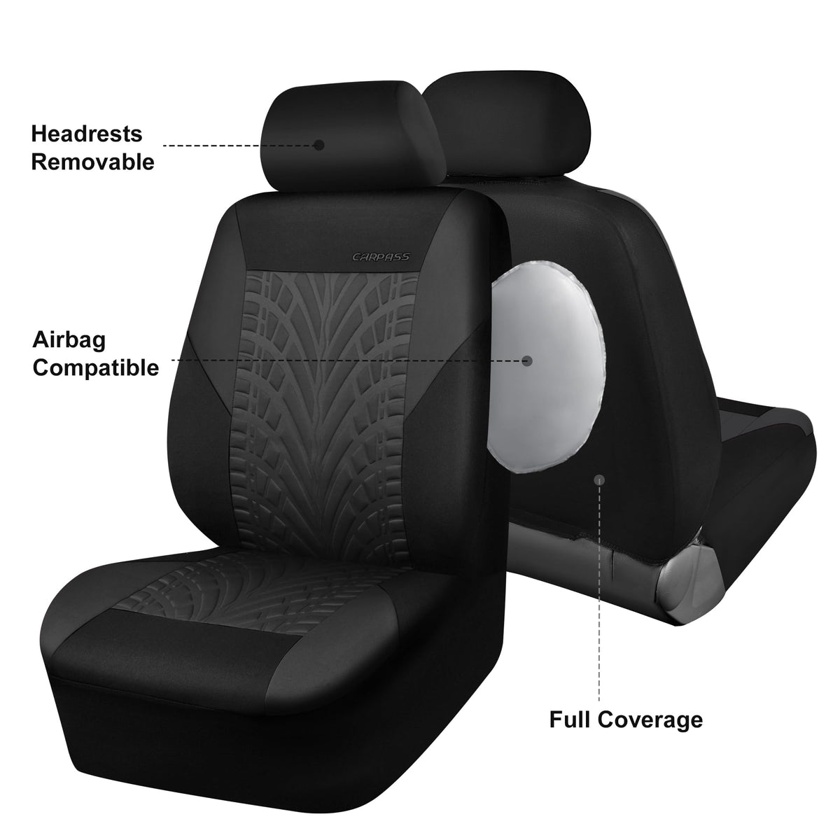 CAR PASS cover next to seat showing fit and scale for quick installation