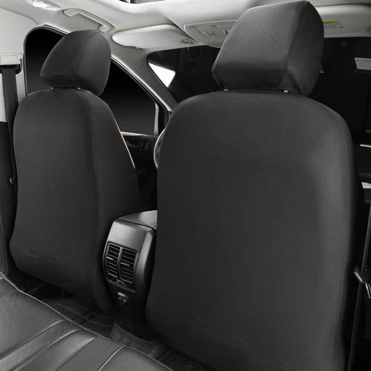 CAR PASS seat cover next to ruler showing universal-fit sizing benefit