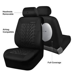CAR PASS cover on seat with headrest showing scale and easy-install benefit