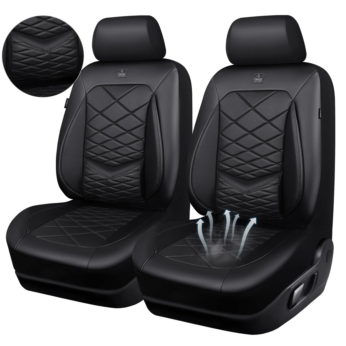 CAR PASS separate headrest cover close-up showing adjustable fit and comfort advantage