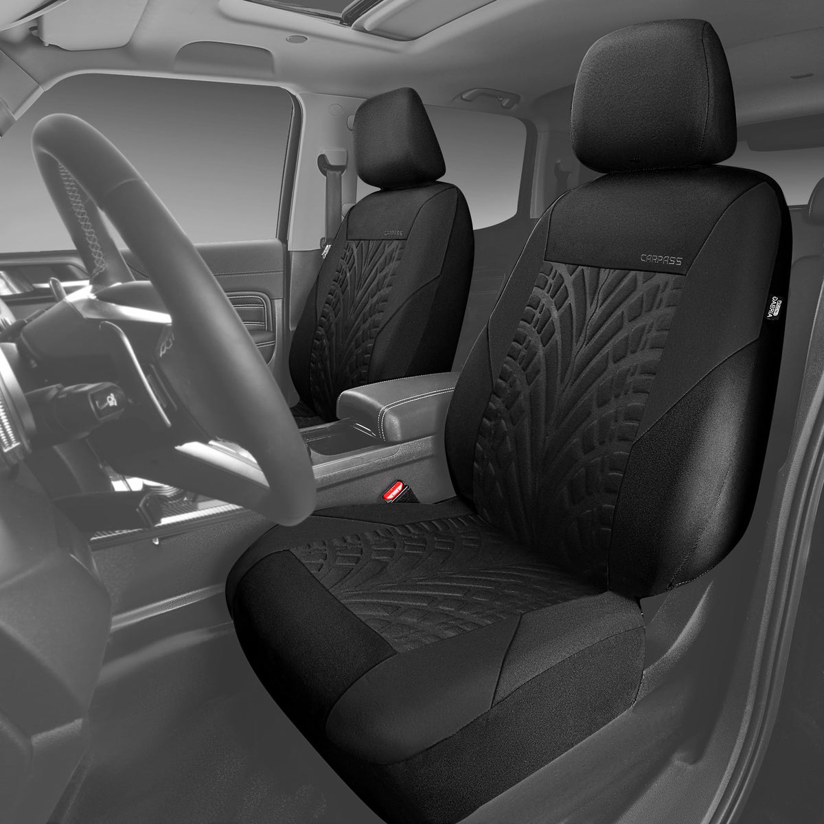 CAR PASS seam detail at seat side showing airbag-compatible design for safety benefit
