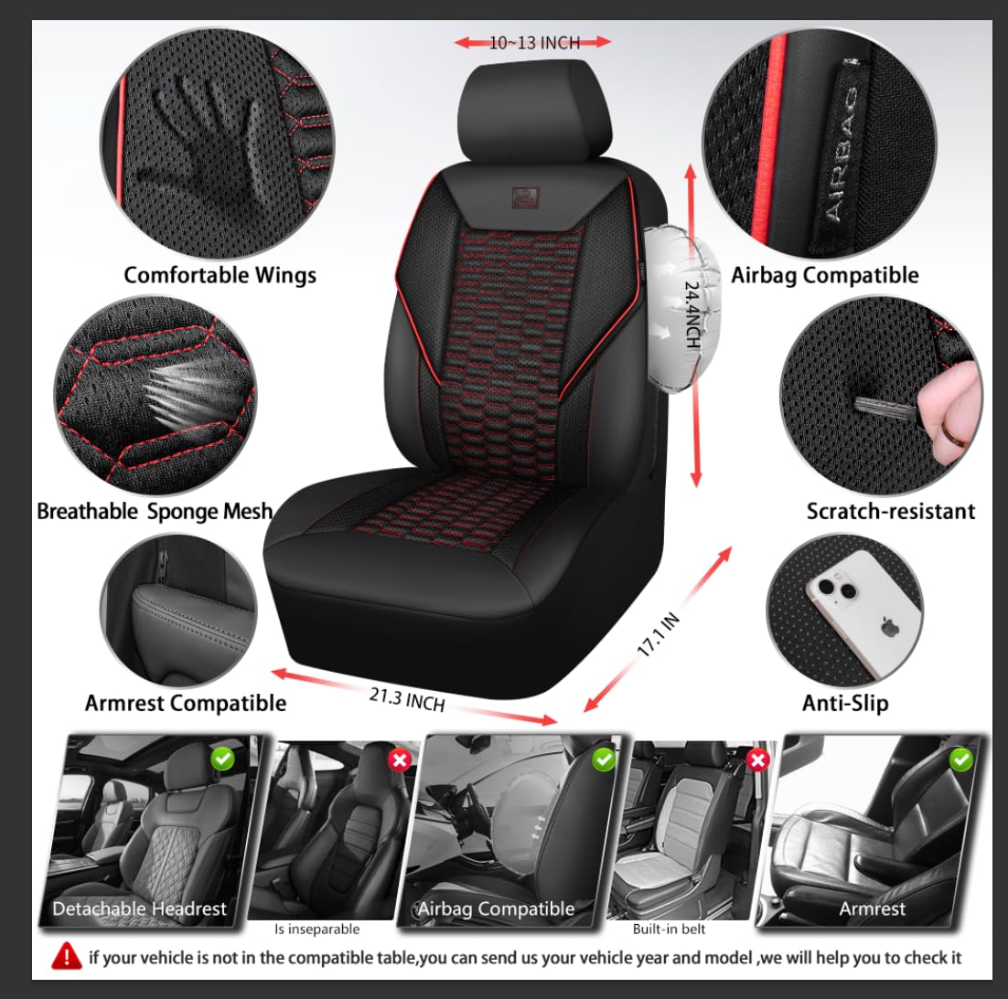 CAR PASS airbag-compatible stitch detail showing safety-friendly deployment allowance