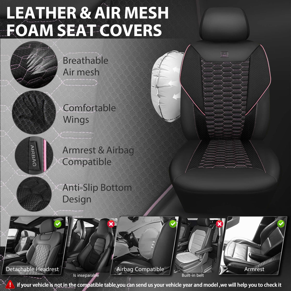 CAR PASS detailed stitching around side airbag area ensures safety-compatible fit