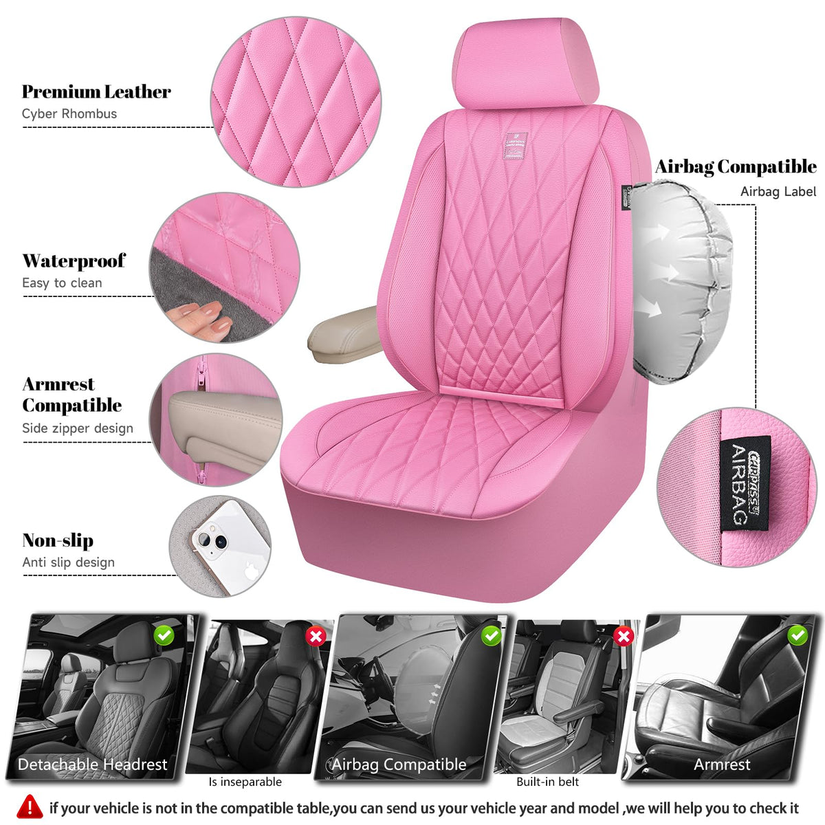 CAR PASS side profile showing armrest cutout and airbag opening for safety