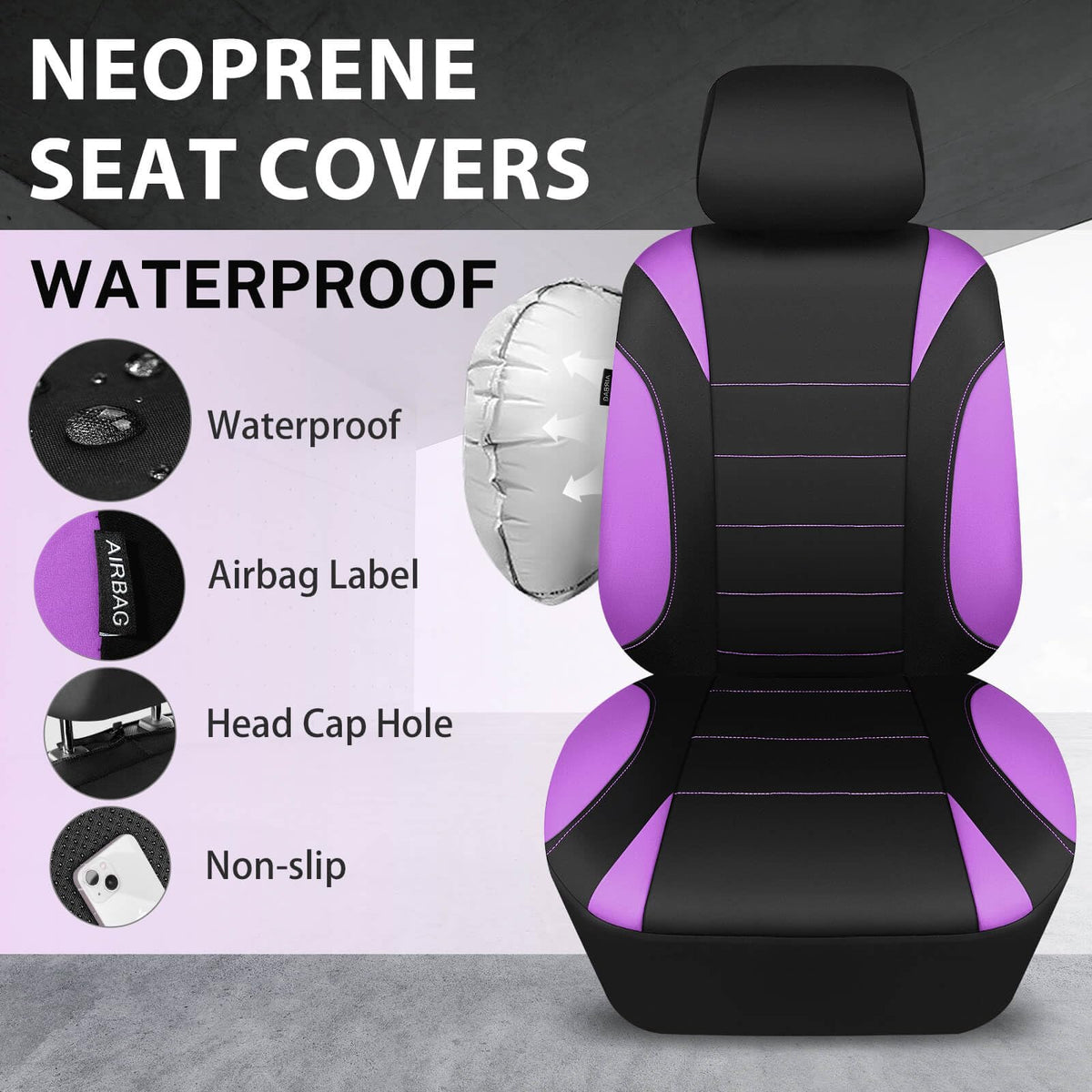 CAR PASS side stitching detail showing airbag compatibility for safe deployment