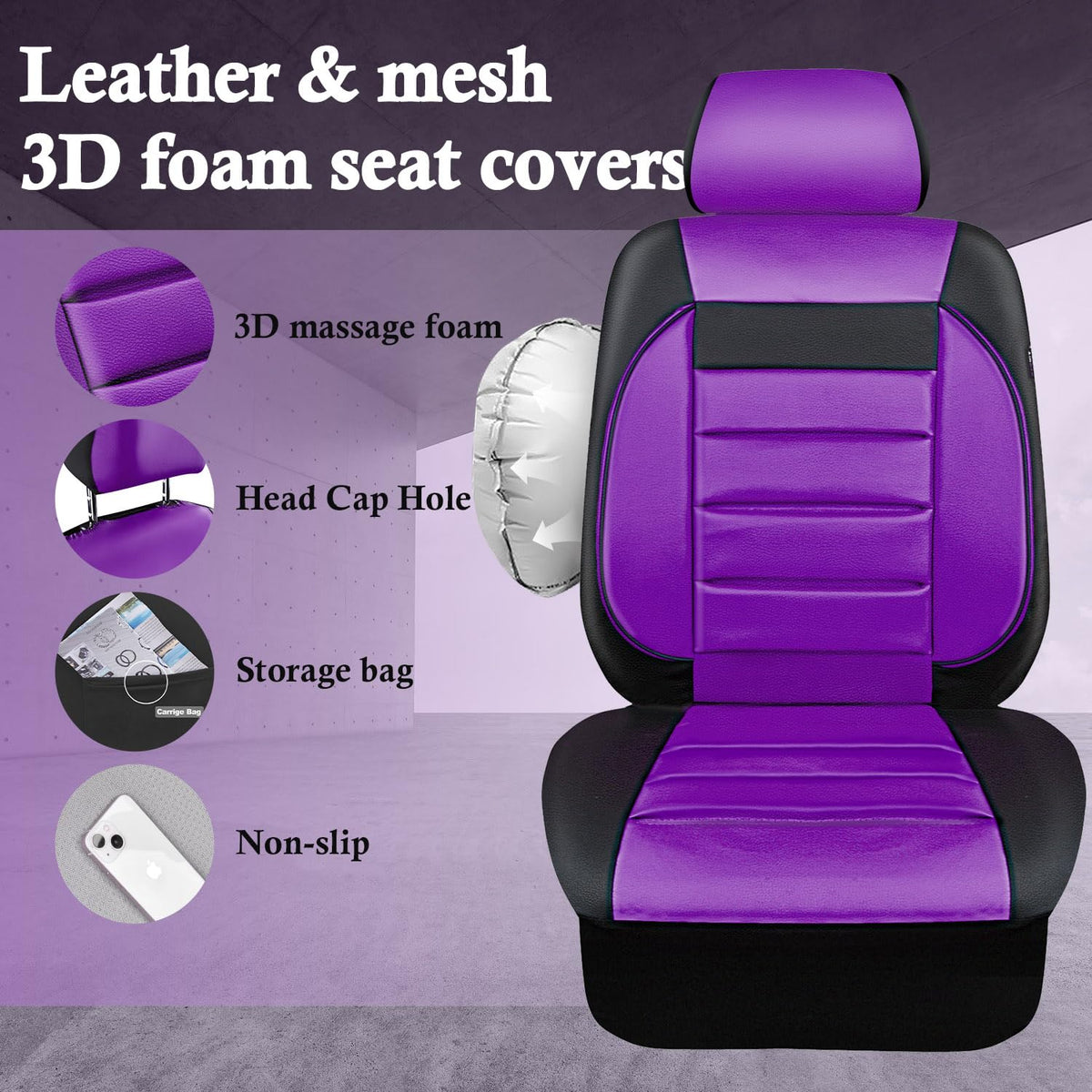 CAR PASS visible side stitching designed for airbag compatibility and safe deployment