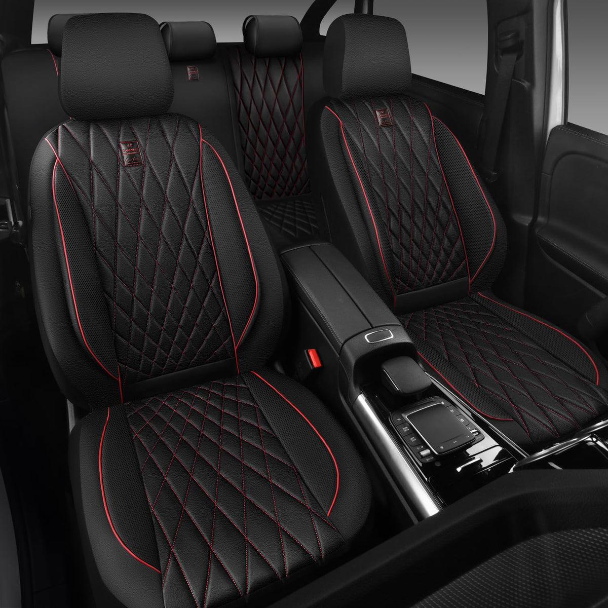 CAR PASS seat cover beside ruler showing size and universal fit comparison benefit