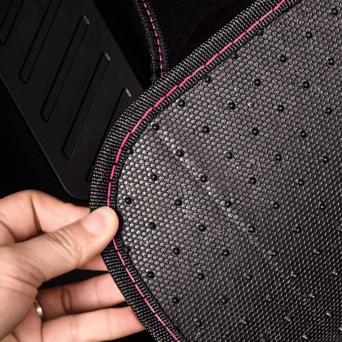 CAR PASS mat beside foot to show scale and fit in vehicle