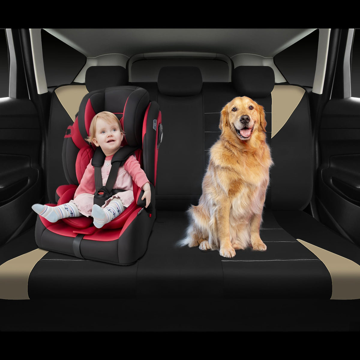 CAR PASS size comparison with sedan seat showing universal fit