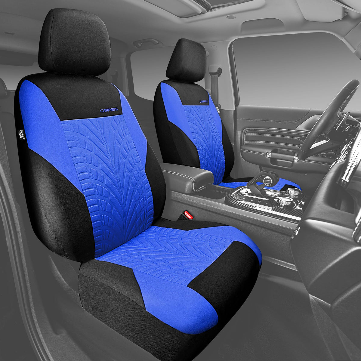 CAR PASS seat cover next to ruler showing scale and fit