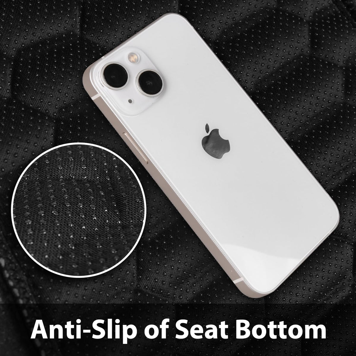 CAR PASS seat cover beside ruler showing universal-fit scale