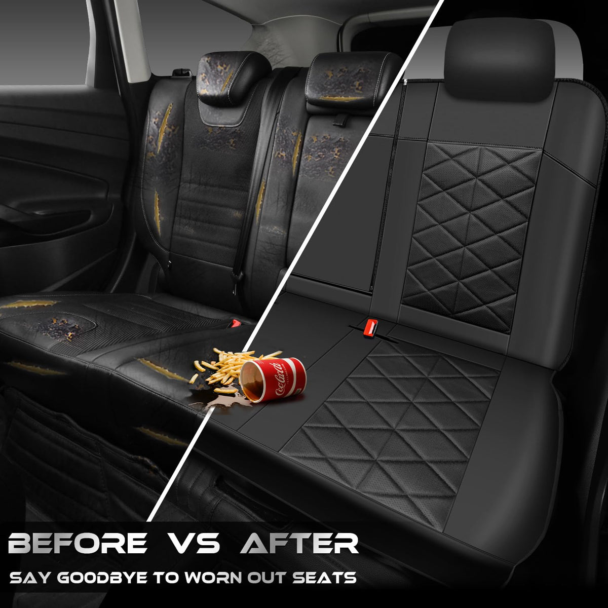 CAR PASS seat cover beside ruler for size scale showing universal fit and coverage