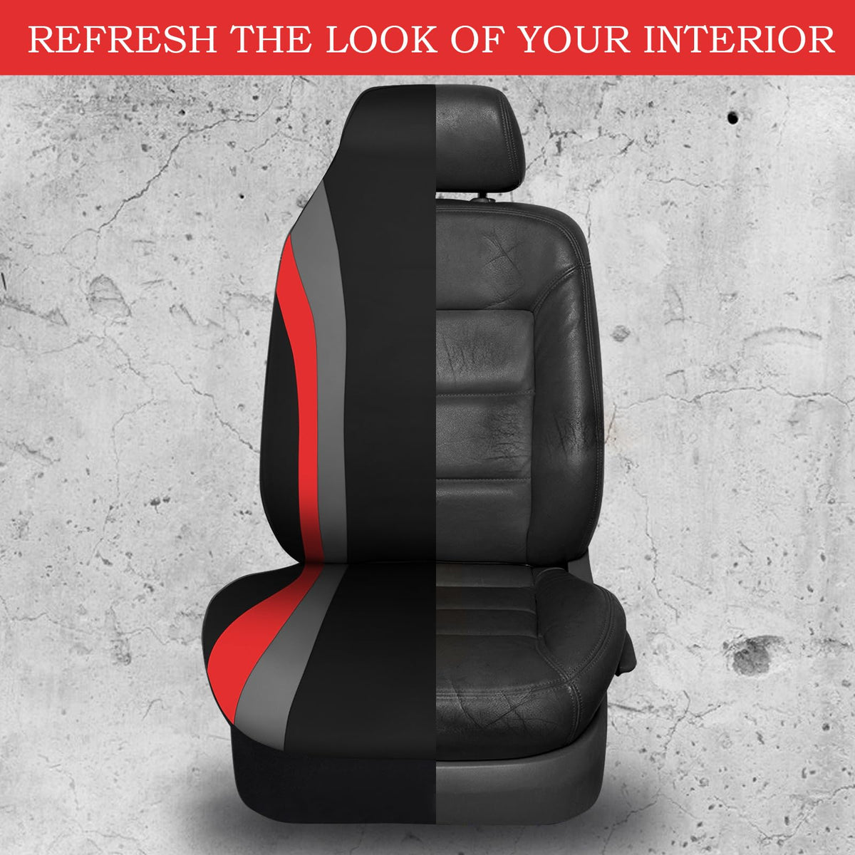 CAR PASS seat cover next to measuring tape showing universal fit dimensions