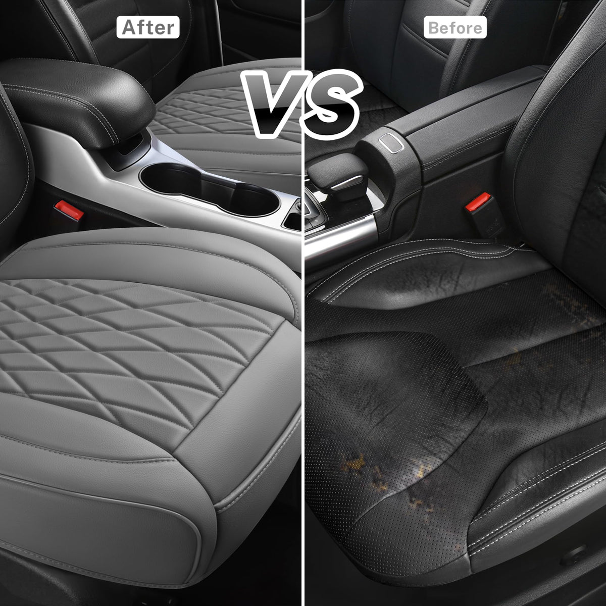 CAR PASS seat cover next to a car seat showing universal-fit scale