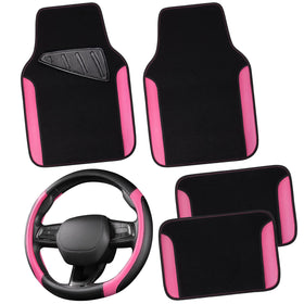 CAR PASS steering cover front view showing sporty black and pink design and improved grip