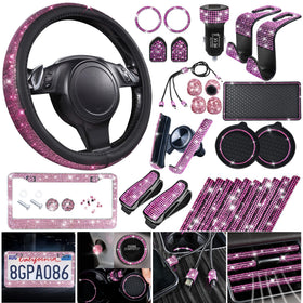 CAR PASS steering wheel cover front view showing sparkling rhinestones and stylish protection