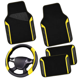 CAR PASS steering wheel cover front view shows fit and sporty yellow accent