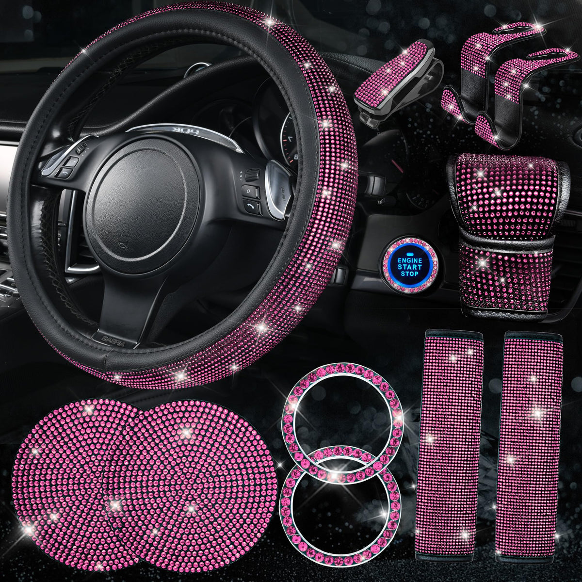 CAR PASS steering wheel cover front view adds sparkle and grip