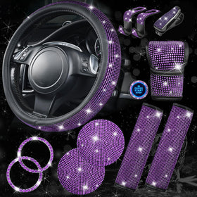 CAR PASS steering wheel front view shows purple rhinestone look and improved grip