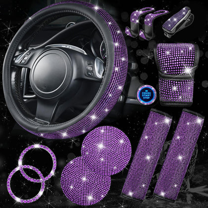 CAR PASS steering wheel front view shows purple rhinestone look and improved grip