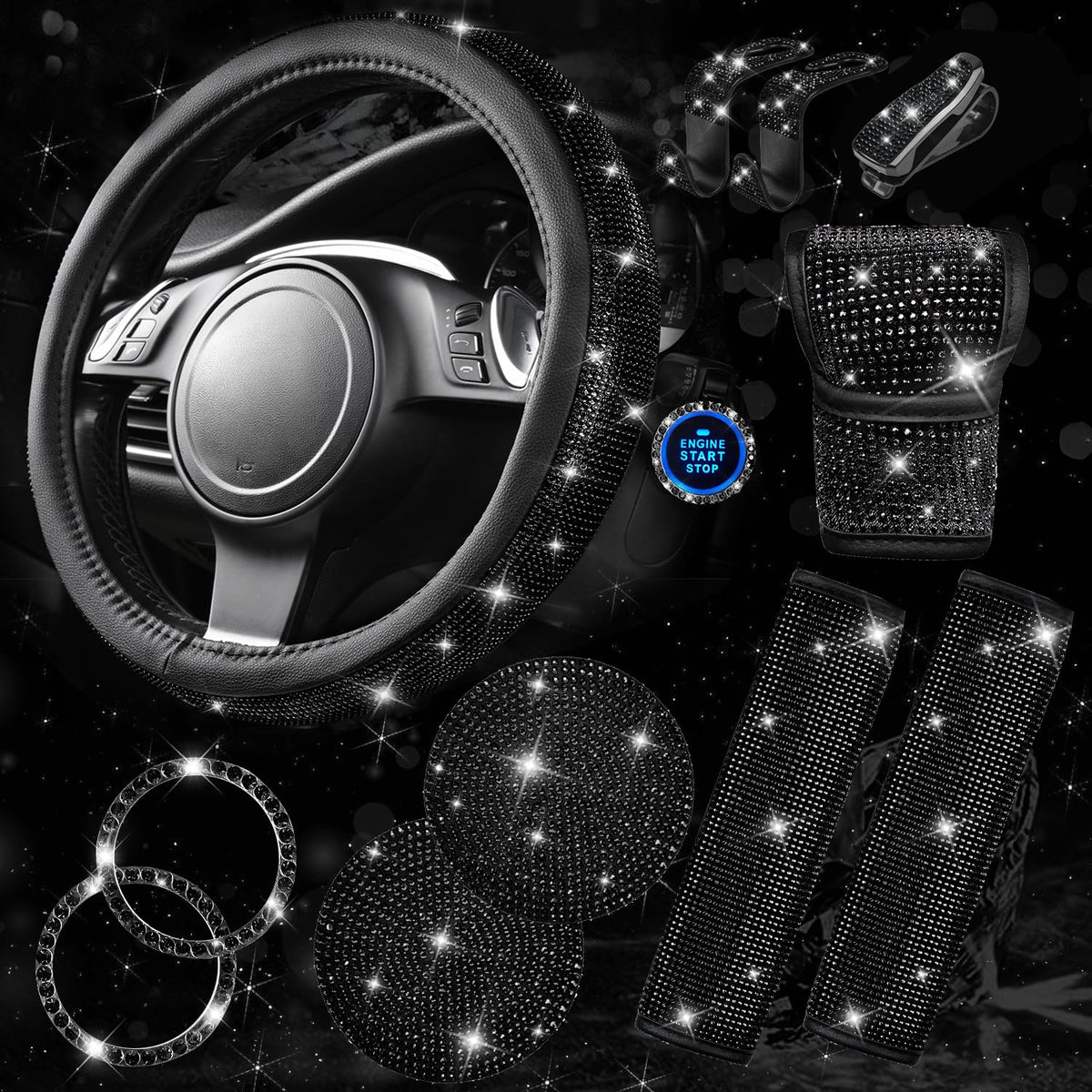 CAR PASS steering wheel cover front view adding sparkle and grip