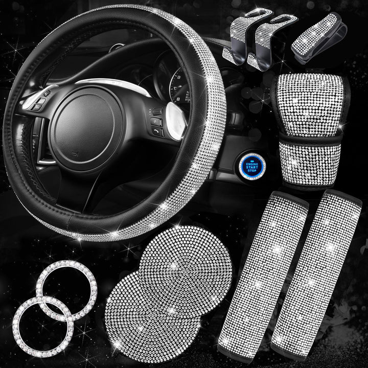 CAR PASS steering wheel cover front view adds glamorous grip and visible sparkle