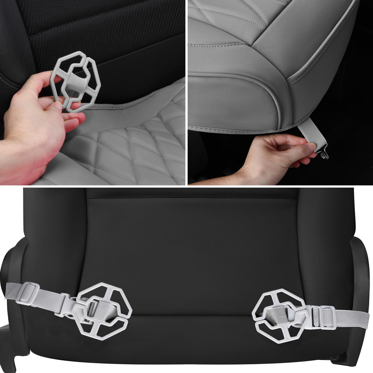 CAR PASS underside hooks and buckles securing cover firmly to seat