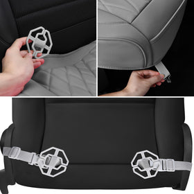 CAR PASS underside hooks and buckles securing cover firmly to seat
