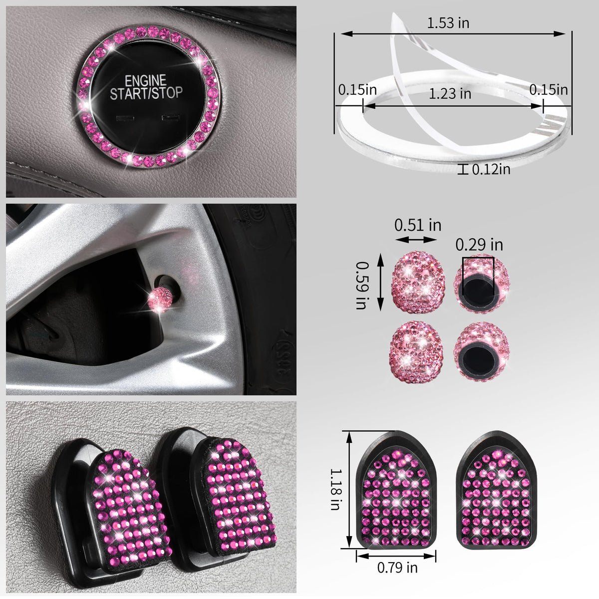 CAR PASS vent trims close-up revealing faceted rhinestones adding reflected light