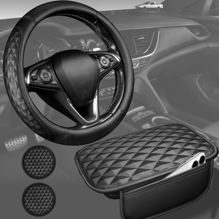 CAR PASS front view of steering wheel cover showing fit and protection