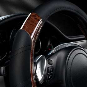 CAR PASS close-up of wood-grain microfiber texture, shows premium appearance and grip