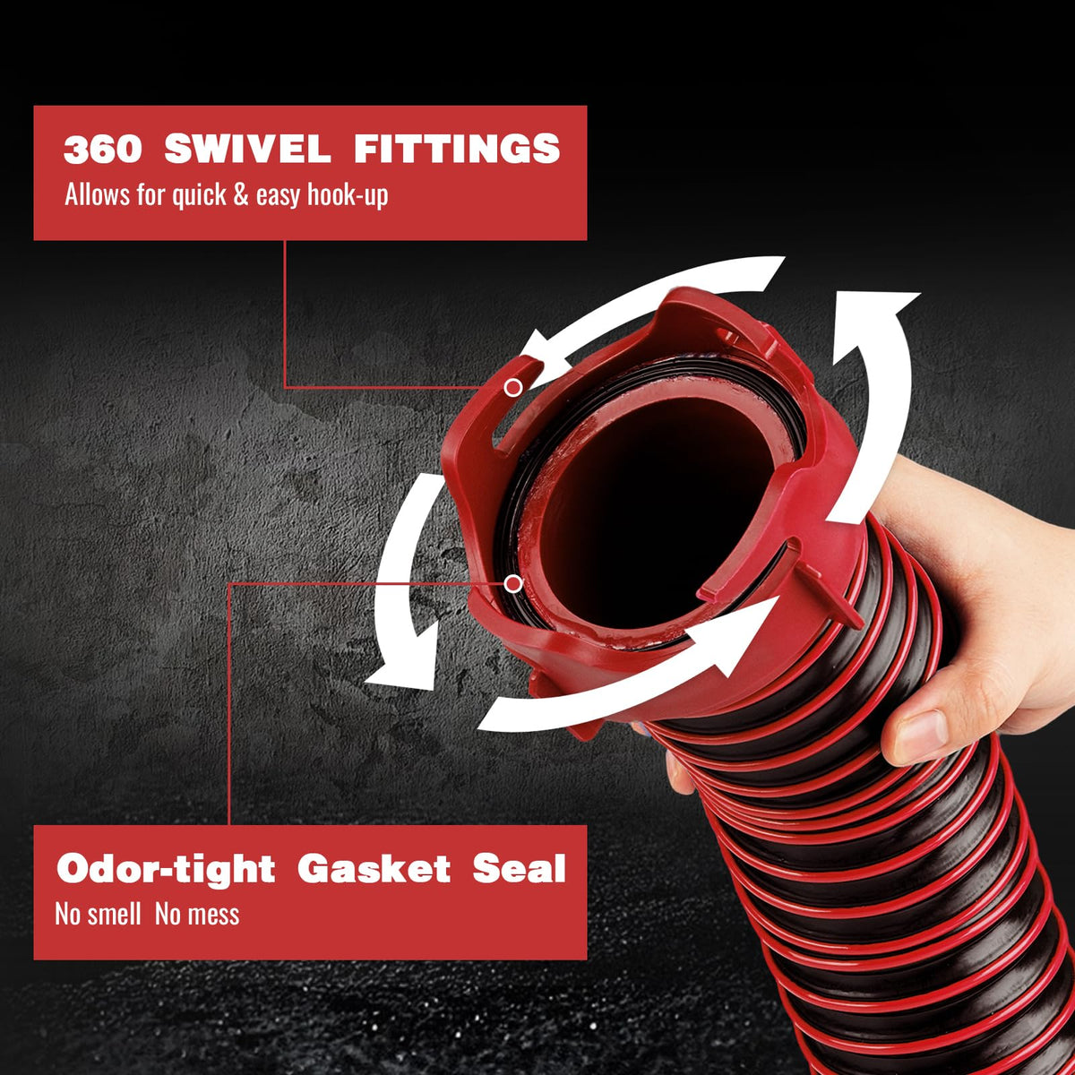 Caravista stretched 10ft sewer hose demonstrating reach and flexibility