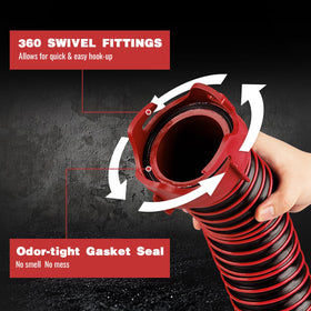 Caravista stretched 10ft sewer hose demonstrating reach and flexibility