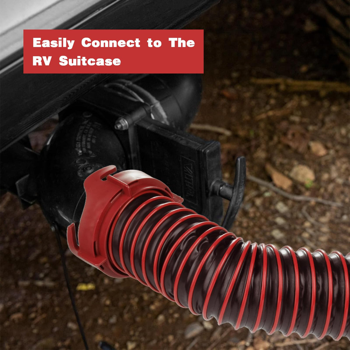 Caravista hose connected to tote tank showing secure, tidy hookup