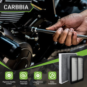 CARBBIA cabin filter shown in HVAC intake under glovebox for quick service orientation