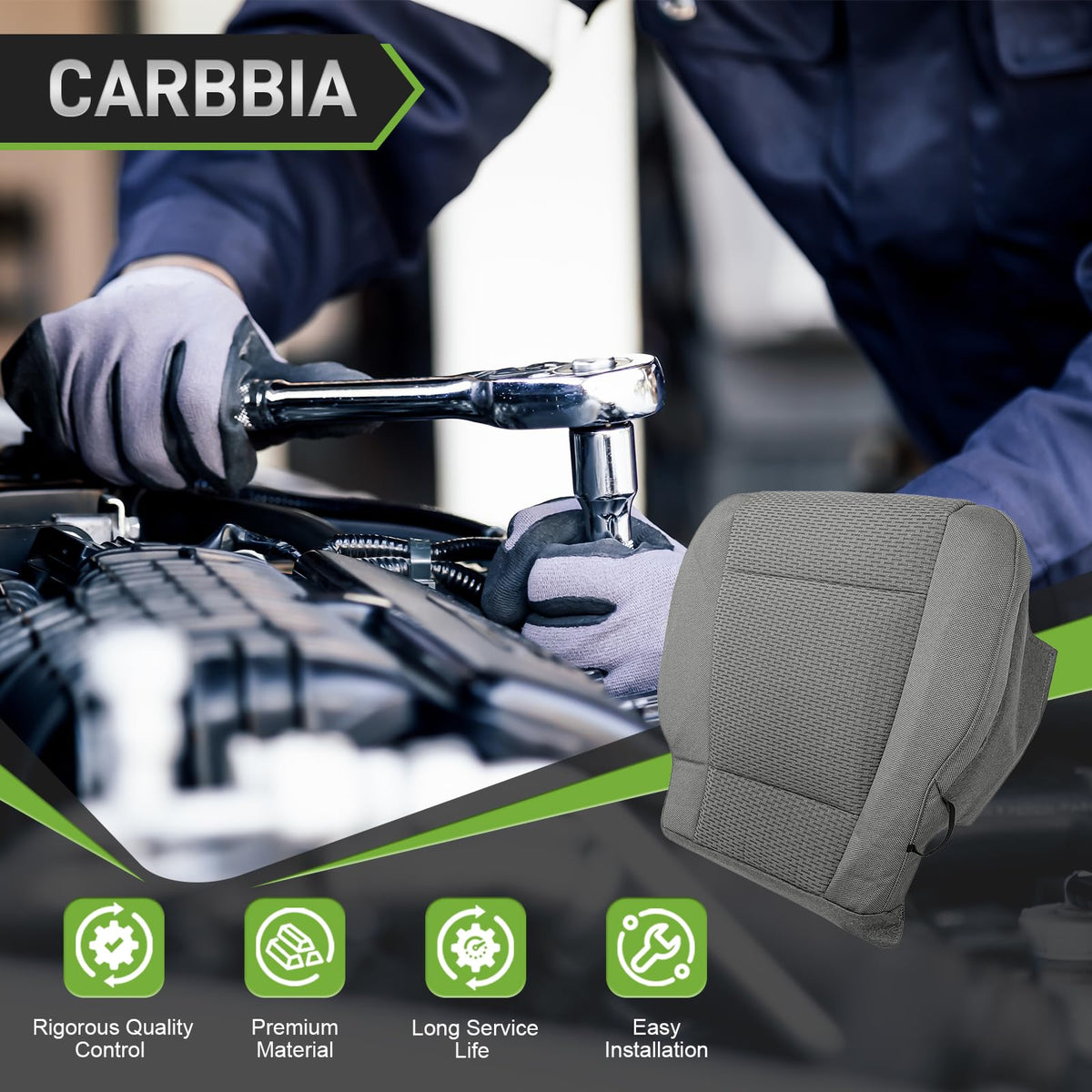 CARBBIA installed on front driver seat demonstrating precise fit and finish