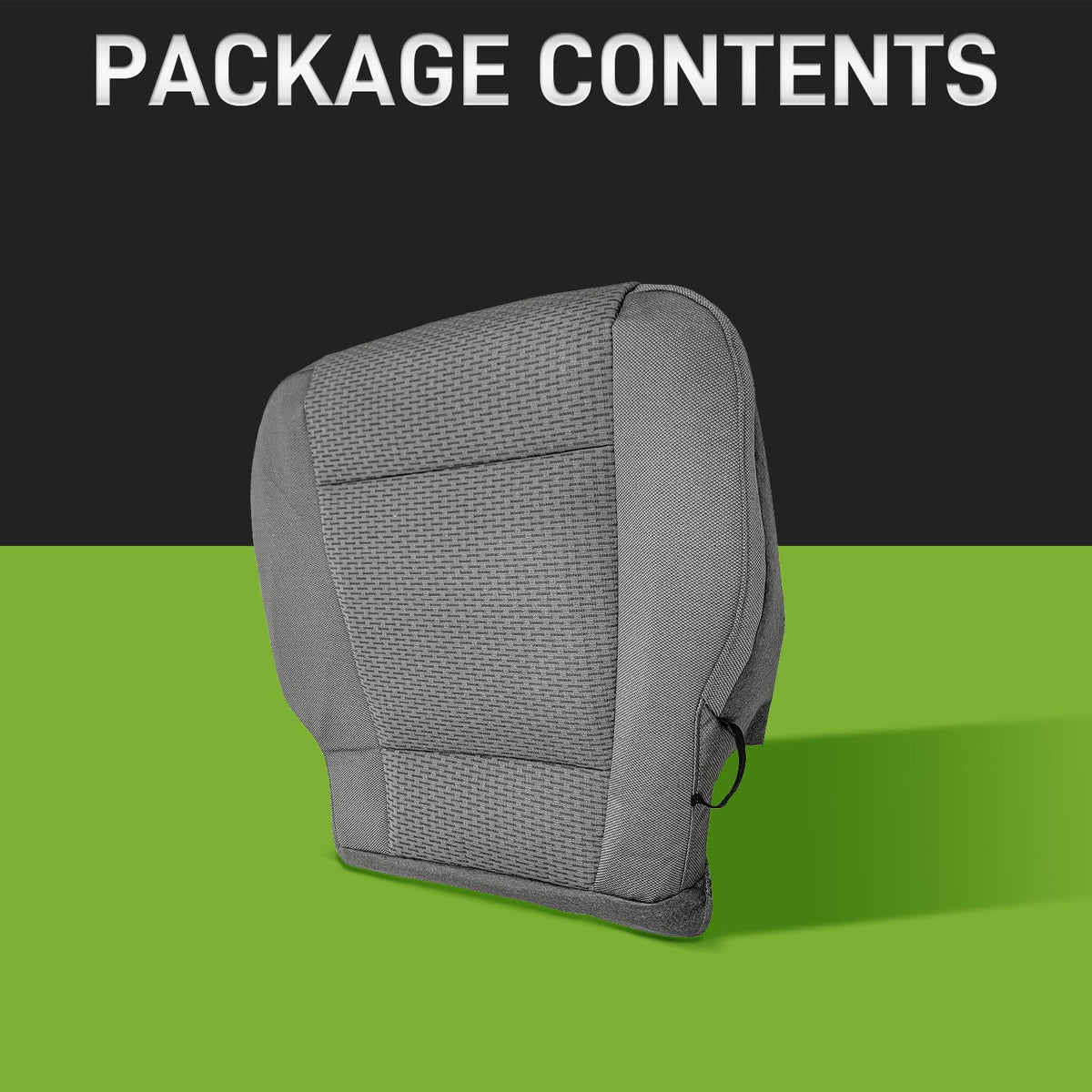 CARBBIA seat cover next to tape measure for clear size and fit reference