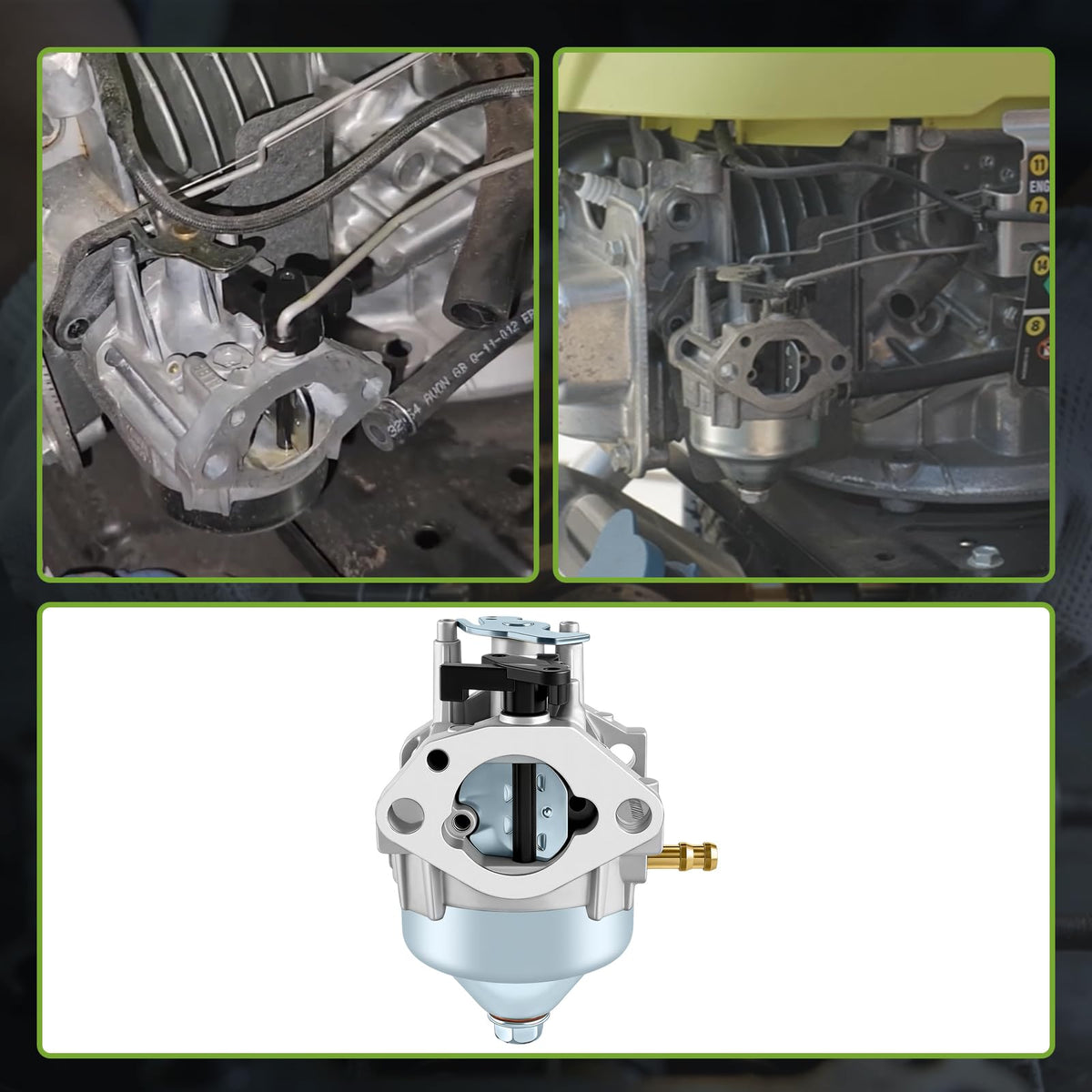 CARBBIA spark plug pictured with carburetor label showing included tune-up convenience