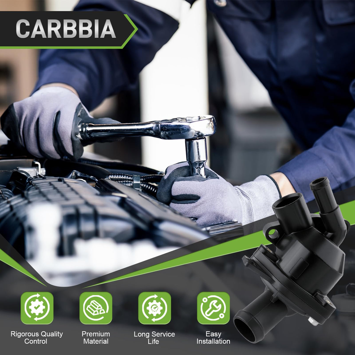 CARBBIA hose connection angle showing port fitment for secure coolant routing