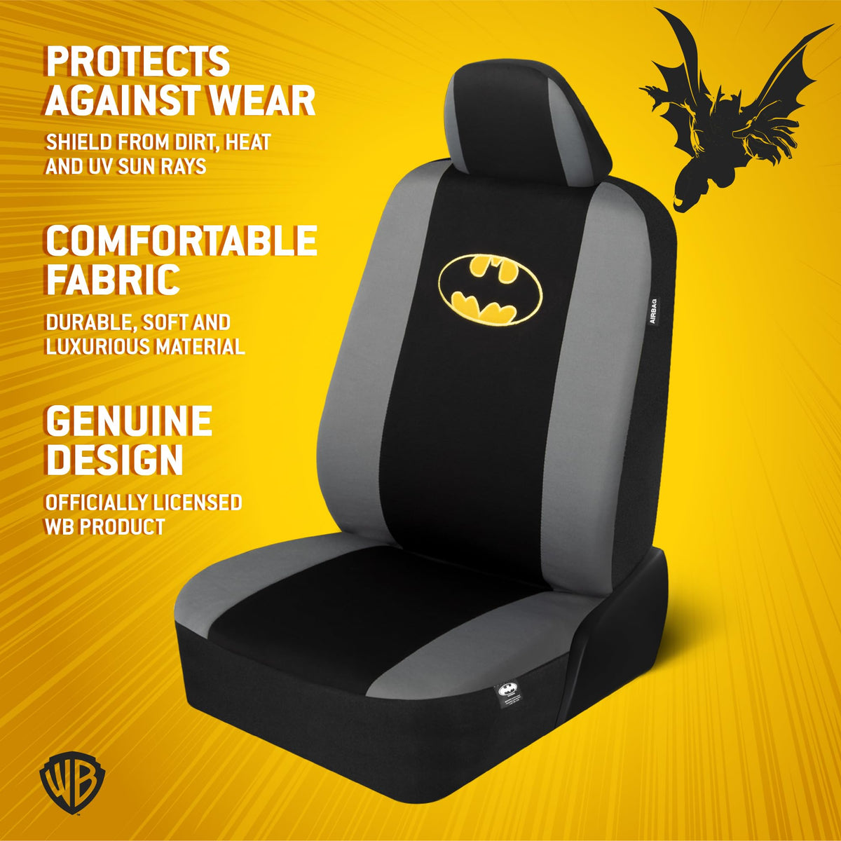 Carbella Batman headrest close-up highlighting logo and fit