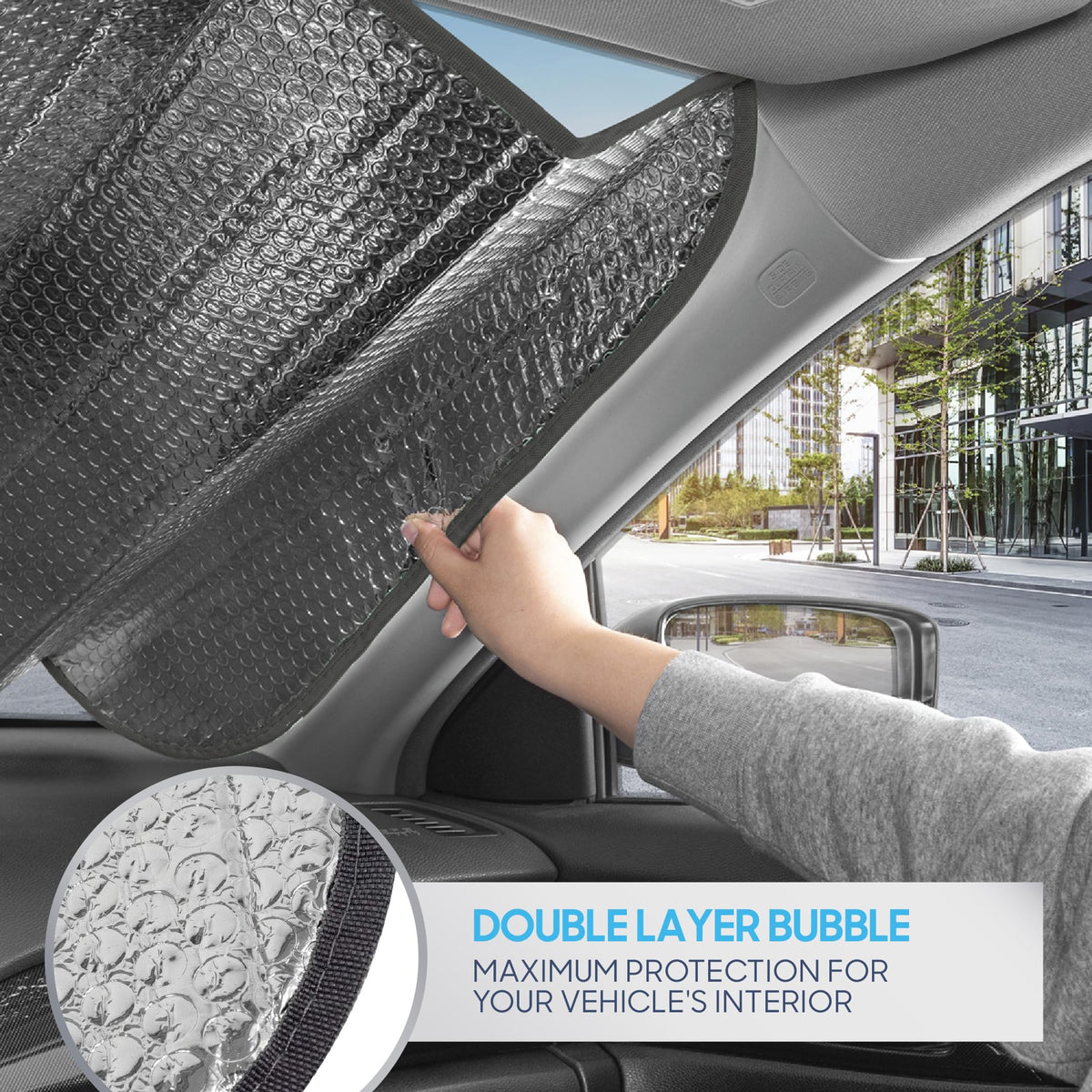Carbella BDK lifestyle on parked truck illustrating sun protection and preserved interior benefit