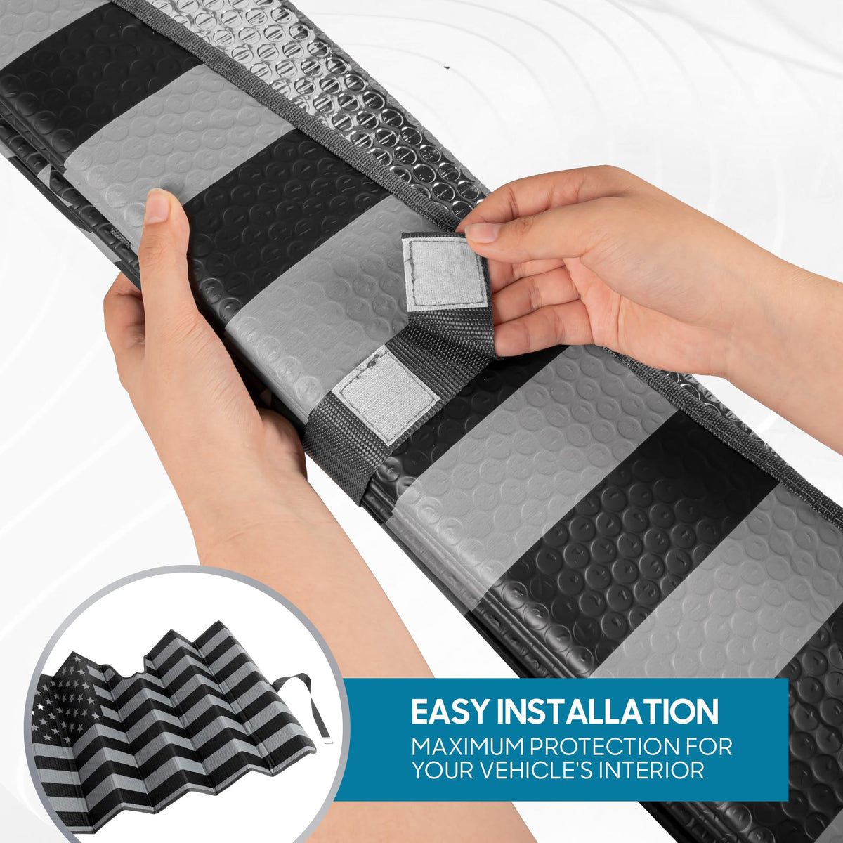 Carbella BDK reverse reflective side image showing heat-reflecting protection benefit