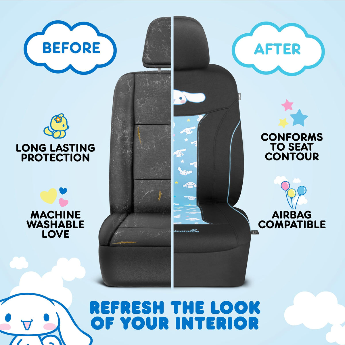 Carbella Cinnamoroll care label close-up showing washability benefits